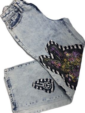 Trippy Light Wash Women’s Jeans with Colorful Hand Sewn Patch Detail